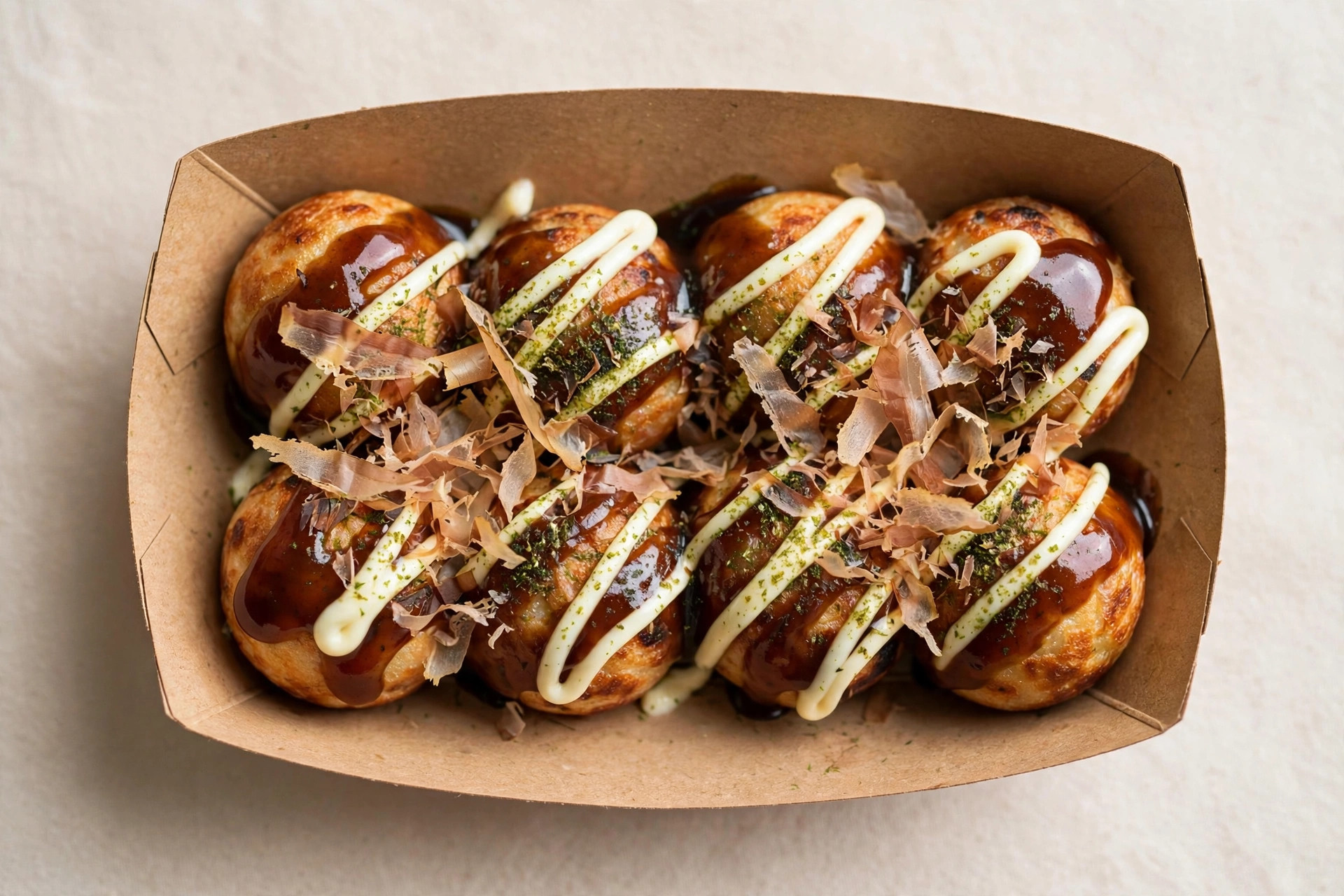 Takoyaki — Osaka octopus balls with sauce, mayo and bonito flakes